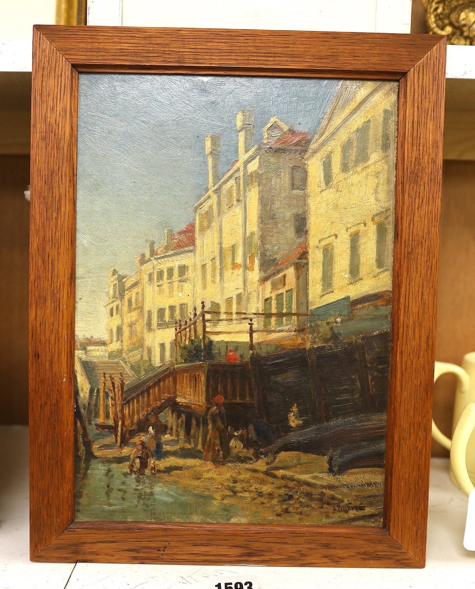 James Whaite (fl.1876-1896), oil on board, View of a Venetian backwater, signed, 30 x21cm